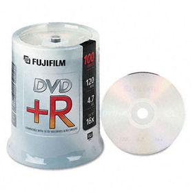 Fuji 25303100 - DVD+R Discs, 4.7GB, 16x, Spindle, Silver, 100/Pack