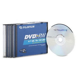 Fuji 25322005 - DVD-RW Discs, 4.7GB, 2x, w/Jewel Cases, Silver, 5/Pack