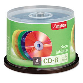 CD-R Discs, 700MB/80min, 52x, Spindle, Assorted Neon, 50/Pack