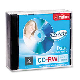 imation 16884 - CD-RW Discs, 650MB/74min, 24x, w/Jewel Cases, Silver, 5/Pack