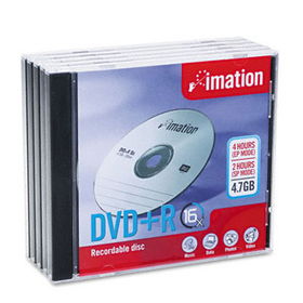 DVD+R Discs, 4.7GB, 16x, w/Jewel Cases, Silver, 5/Packimation 