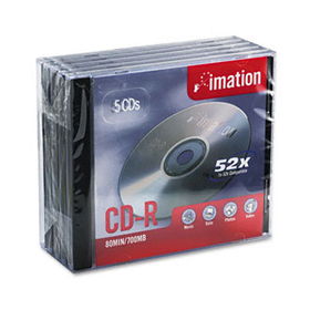 imation 17284 - CD-R Discs, 700MB/80min, 52x, w/Jewel Cases, Silver, 5/Pack