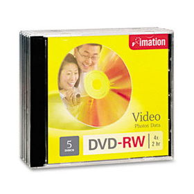 DVD-RW Discs, 4.7GB, 4x, w/Jewel Cases, Silver, 5/Packimation 