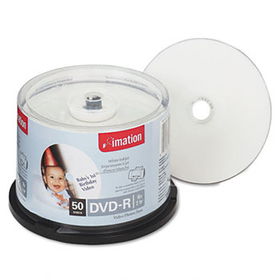 Inkjet Printable DVD-R Discs, 4.7GB, 16x, Spindle, White, 50/Pack