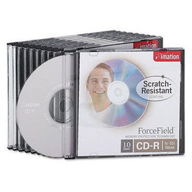 imation 17815 - Scratch-Resistant CD-R Discs, 700MB/80min, 52x, Slim Jewel Case, White, 10/Pack