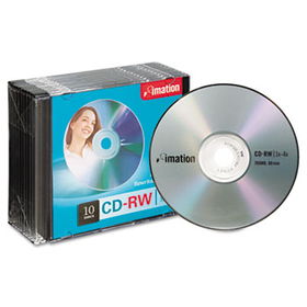 CD-RW Discs, 700MB/80min, 4x, w/Slim Jewel Cases, Silver, 10/Packimation 