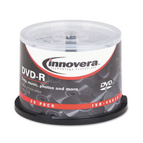 DVD-R Discs, Hub Printable, 4.7GB, 16x, Spindle, Matte White, 50/Packinnovera 