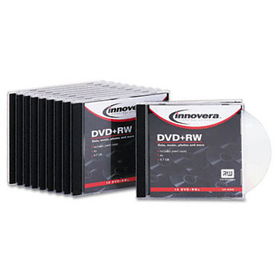 DVD+RW Discs, 4.7GB, 4x, w/Slim Jewel Cases, Silver, 10/Packinnovera 