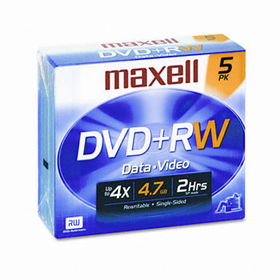 DVD+RW Discs, 4.7GB, 4x, w/Jewel Cases, Silver, 5/Packmaxell 