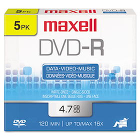 DVD-R Discs, 4.7GB, 16x, w/Jewel Cases, Gold, 5/Packmaxell 