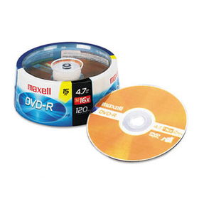 DVD-R Discs, 4.7GB, 16x, Spindle, Gold, 15/Packmaxell 