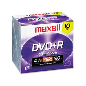 DVD+R Discs, 4.7GB, 16x, w/Jewel Cases, Silver, 10/Packmaxell 
