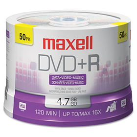 DVD+R Discs, 4.7GB, 16x, Spindle, Silver, 50/Packmaxell 