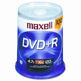 DVD+R Discs, 4.7GB, 16x, Spindle, Silver, 100/Packmaxell 