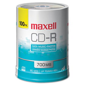CD-R Discs, 700MB/80min, 48x, Spindle, Silver, 100/Packmaxell 