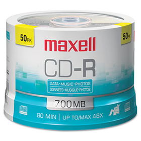 CD-R Discs, 700MB/80min, 48x, Spindle, Silver, 50/Packmaxell 
