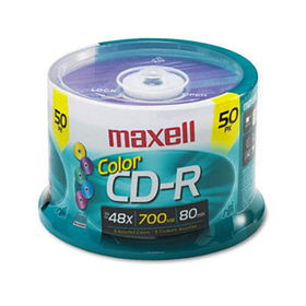 CD-R Discs, 700MB/80min, 48x, Spindle, Assorted Colors, 50/Packmaxell 