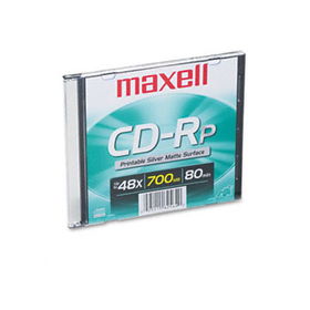 CD-R Disc, 700MB/80min, 48x, w/Slim Jewel Case, Printable Matte Silvermaxell 