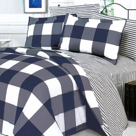 Blancho Bedding - [Navy & White] 100% Cotton 3PC Duvet Cover Set (Twin Size)(Comforter not included)