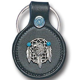 Small Leather & Pewter Key Ring - Eagle & Dream Catcher