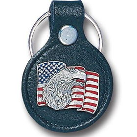 Small Leather & Pewter Key Ring - Flag & Eagle Headsmall 