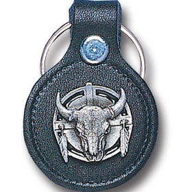 Small Leather & Pewter Key Ring - Shield & Buffalosmall 