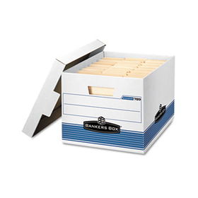 Quick/Stor Storage Box, Letter/Legal, Locking Lid, White/Blue, 12/Carton