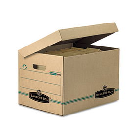 Stor/File Storage Box, Letter/Legal, Attached Lid, Kraft/Green, 12/Cartonbankers 