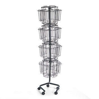 Wire Rotary Display Racks, 32 Compartments, 15w x 15d x 60h, Charcoalsafco 