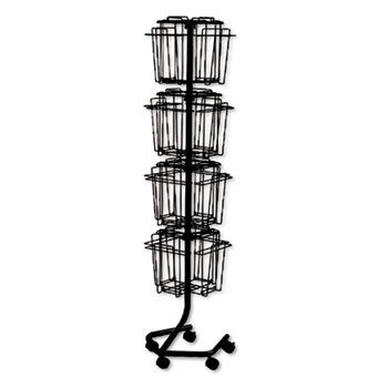 Wire Rotary Display Racks, 16 Compartments, 15w x 15d x 60h, Charcoalsafco 