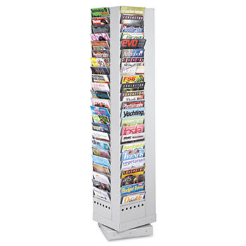 Steel Rotary Magazine Rack, 92 Compartments, 14w x 14d x 68h, Graysafco 