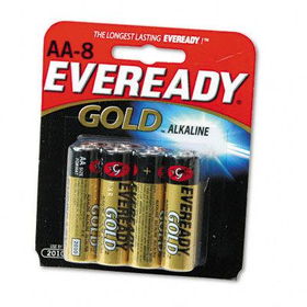 Eveready A91BP8 - Gold Alkaline Batteries, AA, 8 Batteries/Pack
