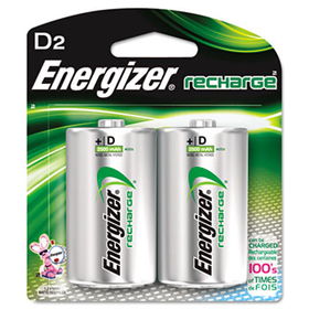 e NiMH Rechargeable Batteries, D, 2 Batteries/Pack