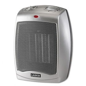 Lasko 754200 - Ceramic 1500W Heater w/Adjustable Thermostat, 7w x 6d x 9-1/5h, Gray