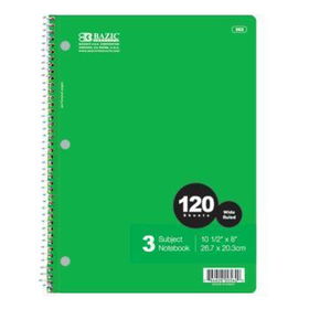 BAZIC 3-Subject Spiral Notebook Case Pack 24bazic 