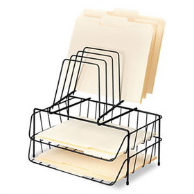 Double Tray with Step File, Eight Sections, Wire, 13 7/8 x 10 1/8 x 14, Black
