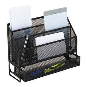 RolodexTM 62531 - Large Mesh Sorter with Drawer, 3 Sections, Steel, 4w x 9 3/8d x 12 1/8h, Blackrolodextm 