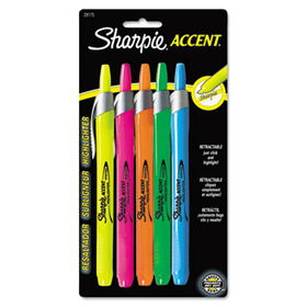 Retractable Highlighters, Chisel Tip, Assorted Fluorescent Colors, 5/Setsharpie 