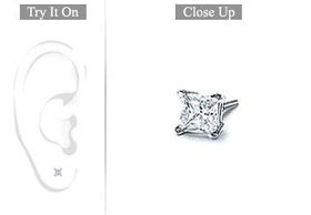Mens Platinum : Princess Cut Diamond Stud Earring - 0.15 CT. TW.mens 