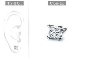 Mens Platinum : Princess Cut Diamond Stud Earring - 0.75 CT. TW.mens 