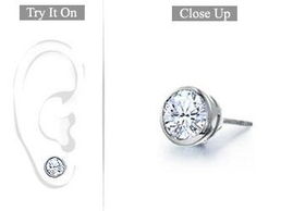 Mens Platinum : Bezel Set Round Diamond Stud Earring - 0.75 CT. TW.