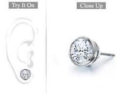 Mens Platinum : Bezel Set Round Diamond Stud Earring - 1.00 CT. TW.
