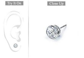 Mens 18K White Gold : Bezel-Set Round Diamond Stud Earrings  0.25 CT. TW.