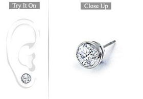 Mens 18K White Gold : Bezel-Set Round Diamond Stud Earrings  0.75 CT. TW.mens 