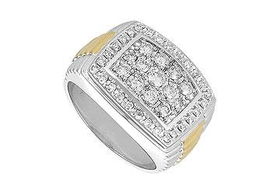 Mens Diamond Ring : 14K Two Tone ( White & Yellow ) Gold - 1.00 CT Diamonds - Ring Size 9.5