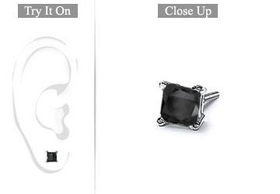 Mens 14K White Gold : Princess Cut Black Diamond Stud Earring - 1.00 CT. TW.mens 