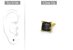 Mens 14K Yellow Gold : Princess Cut Black Diamond Stud Earring - 0.25 CT. TW.mens 
