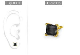 Mens 14K Yellow Gold : Princess Cut Black Diamond Stud Earring - 1.00 CT. TW.