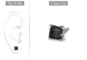 Mens 14K White Gold : Princess Cut Black Diamond Stud Earring - 1.50 CT. TW.
