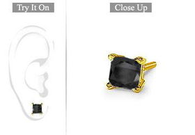 Mens 14K Yellow Gold : Princess Cut Black Diamond Stud Earring - 2.00 CT. TW.